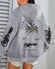 Women's Coconut Tree Print Casual Fleece Hoodie with Pockets