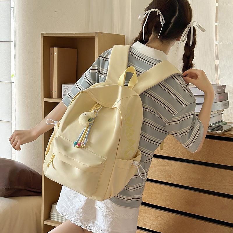Schoolbag, Japanese-style INS simple and versatile soft girl backpack, high school looks, trendy backpack