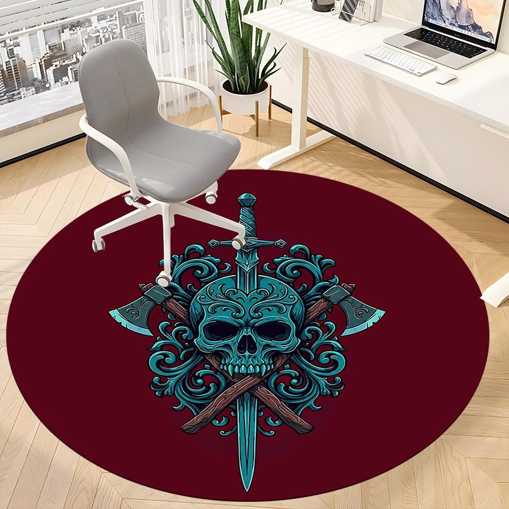1pc Sword Skull Office Round Area Rug, Under Office Chairs Bedroom Living Room Home Decor, Room Deco, Available in Various Sizes
