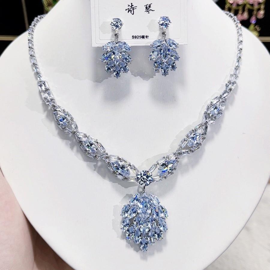 Trendy Heart Pendant Jewelry Set Earring Pendant Necklace for Women Bridal Wedding Exquisite Fashion Zirconia Party Banquet Gift