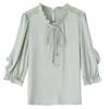 Top alla moda in raso da donna estate colore puro versatile elegante maniche a sette quarti camicetta elegante