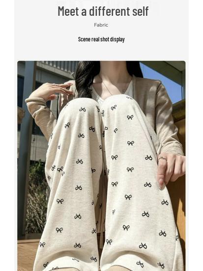 Bowknot High Waist Fleece-Lined Wide Leg Pants for Women, Spring 2025 Collection