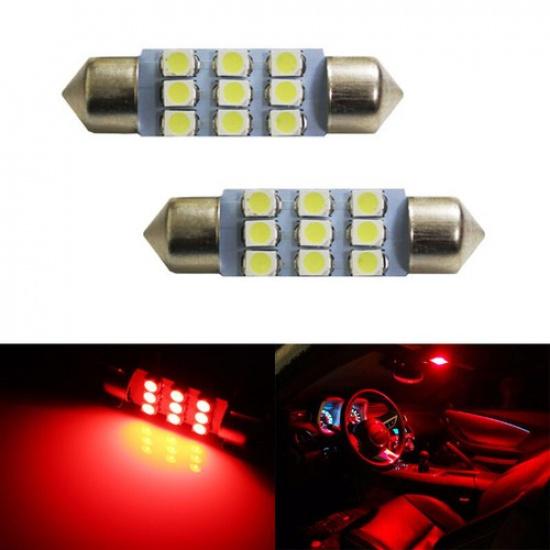 Super Red 9-SMD 1.50  36mm 6411 6418 LED Bulbs For Car Interior Map Dome Lights