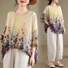 Floral Print Summer Loose Casual Linen Shirt Elegant Batwing Sleeve Plus Size Women Tops T Shirts Tees
