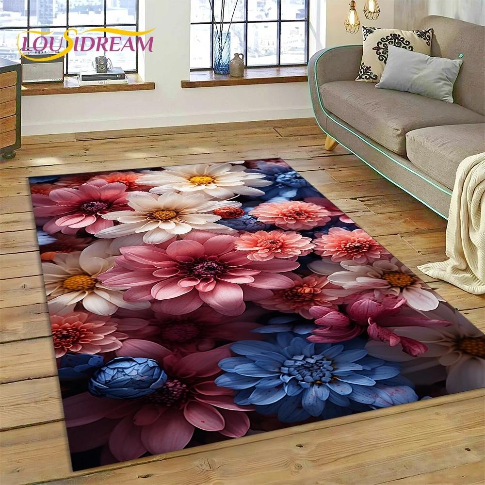 3D Dream Sun Flowers Nordic Daisy Carpet Rug for Bedroom Living Room Home Sofa Decoration,Children Game Large Decor Floor Mat