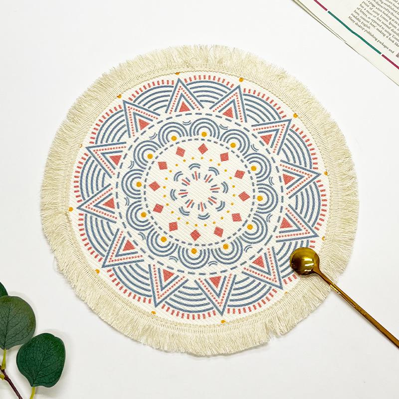 Bohemian Cotton Thread Placemat Nordic Fabric Woven Round Mat Home Kitchen Heat Insulation Anti-scald Mat Tassel Table Coaster