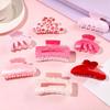 Pinza para el pelo Dientes antideslizantes Estampado de corazón de leopardo Pinza para el pelo Serie rosa Tamaño mediano Parte trasera de la cabeza Pinza de tiburón para el pelo Agarre fuerte Accesorio para el pelo