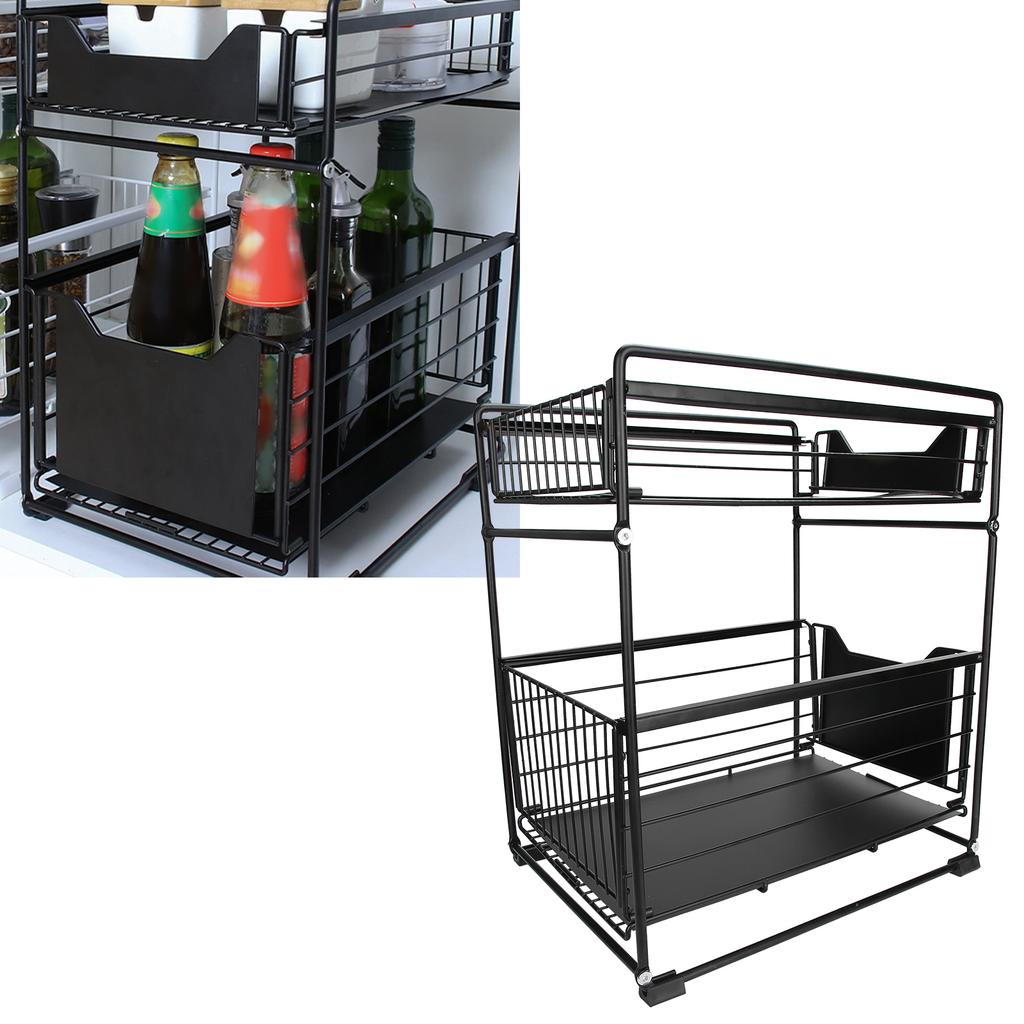 2-Layer Household Pull Out Kitchen Storage Rack Kitchen Office Cosmetic Organizer