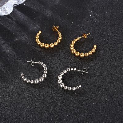 Wind Titanium Steel Ball Earrings Women's Gold C-Shaped Welded Ball Stainless Steel Trend Ear Jewelry