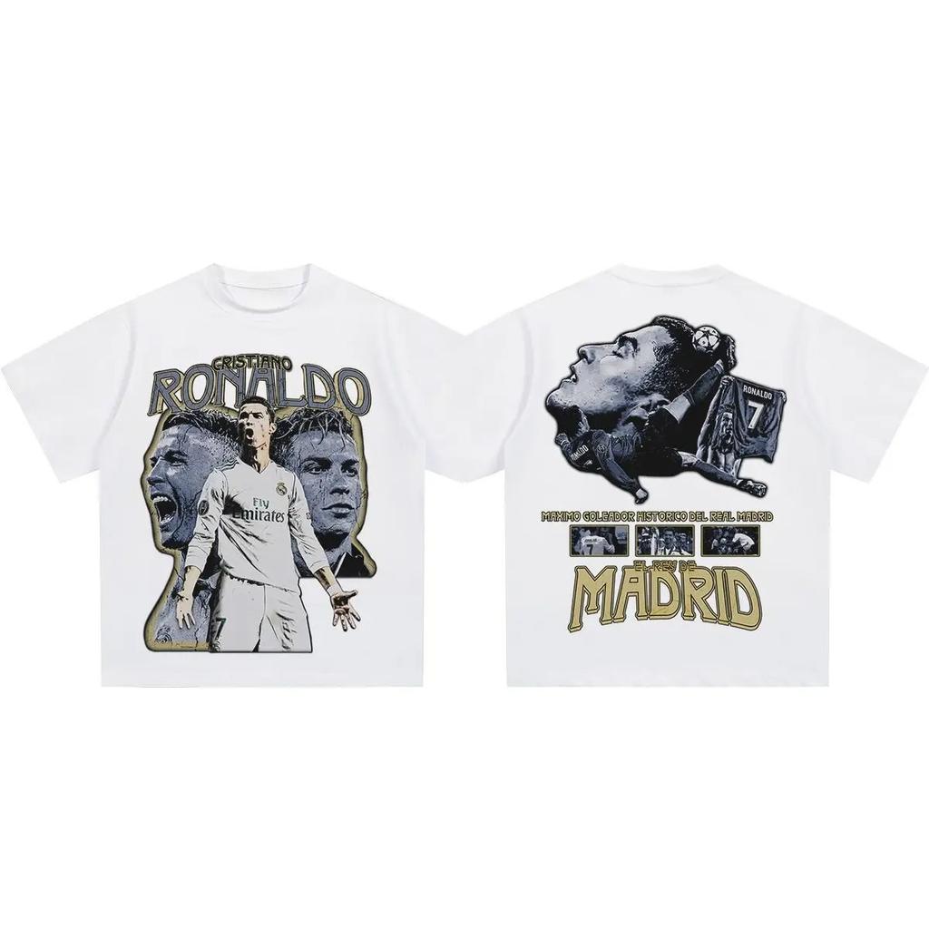 Cristiano Ronaldo Football T-Shirt Oversized Dual-Side Graphic Cotton Tee Historic Star Men Women Retro Trendy Crew Neck