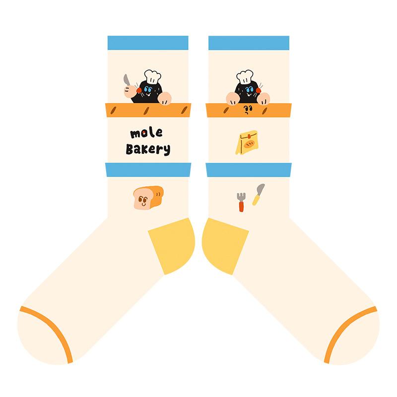 Cute Cartoon Little Mole's Bakery Socks Children's Style Mid-length Socks for Spring, Autumn, Winter, Thick Cotton Socks