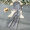Herbst Winter Damen Lässig Gestrickter Pullover Hose Zweiteiler Langarm Pullover Oberteile und Weitbein Hose Trainingsanzug