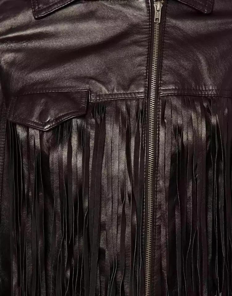 Fransenjacke Damen Schwarze Jacke Motorrad Biker Echtes Lammleder