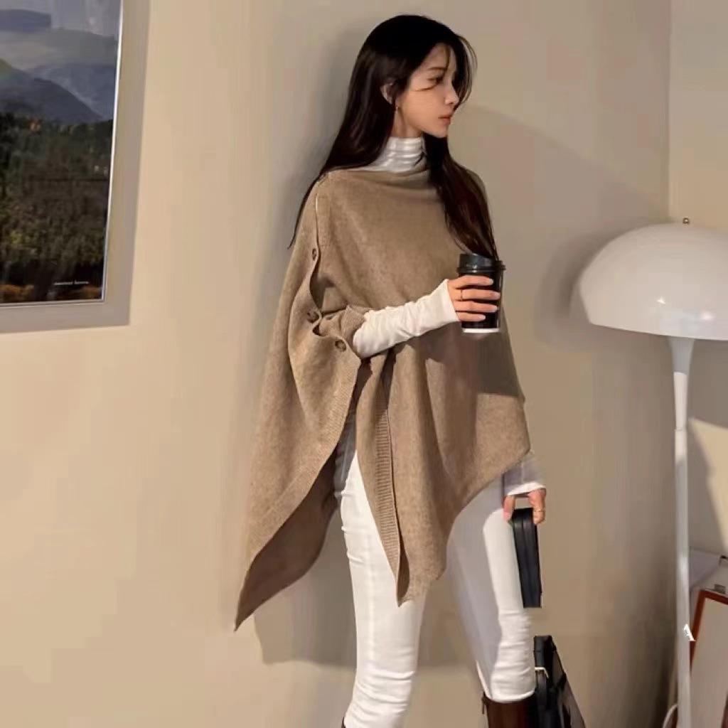 2025 New Style Australian Merino Wool Oblique Cut Cape with Gold Buckle