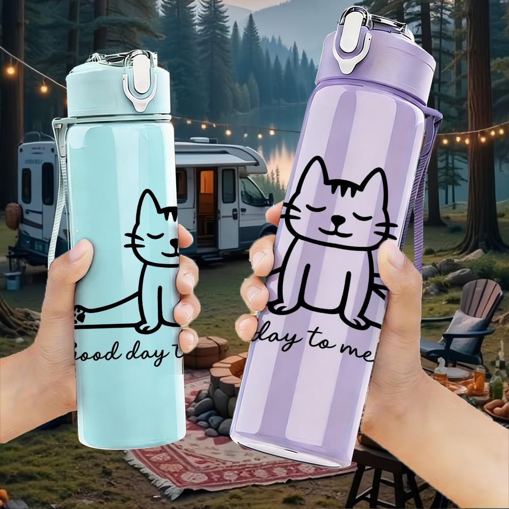 1PC Good Day Minimal Cat Line Art 750ml Color Plastic Sports Water Bottle Leakproof Flip Straw Lid Suitable for Sports Office Home Use