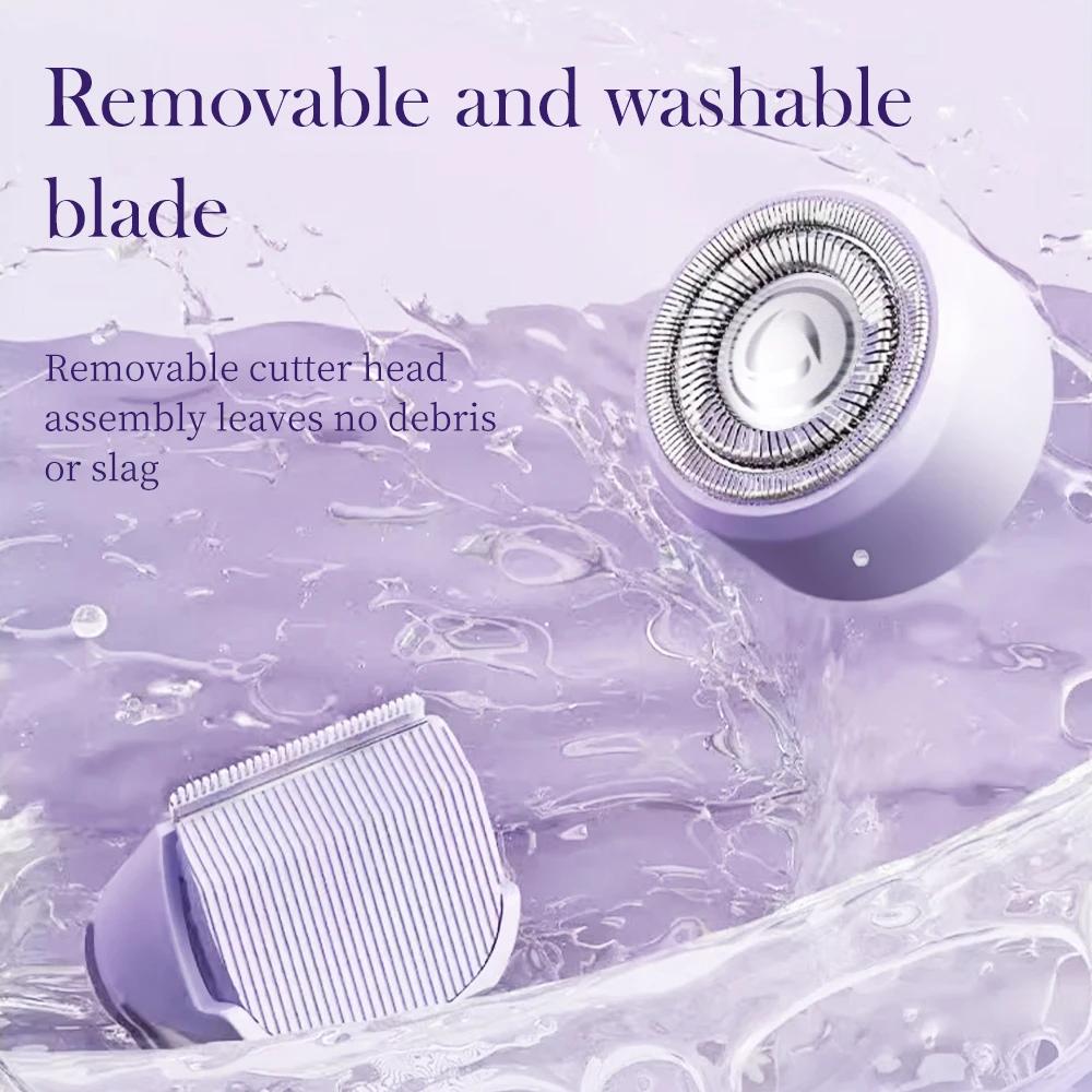 Women Electric Razors 2 in 1 Dual-Head Painless Bikini Trimmer Wet Dry Use for Ladies Pubic Hair Detachable Head Electric Shaver