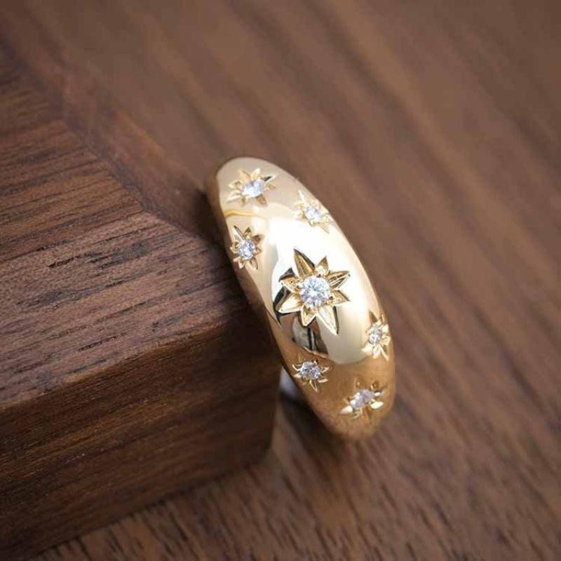 18K Gold Plated Vintage-Style Star Ring: European Industrial Chic