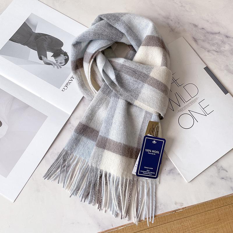 Fresh and advanced light pink blue scarf 100 pure wool women's autumn and winter cashmere scarf