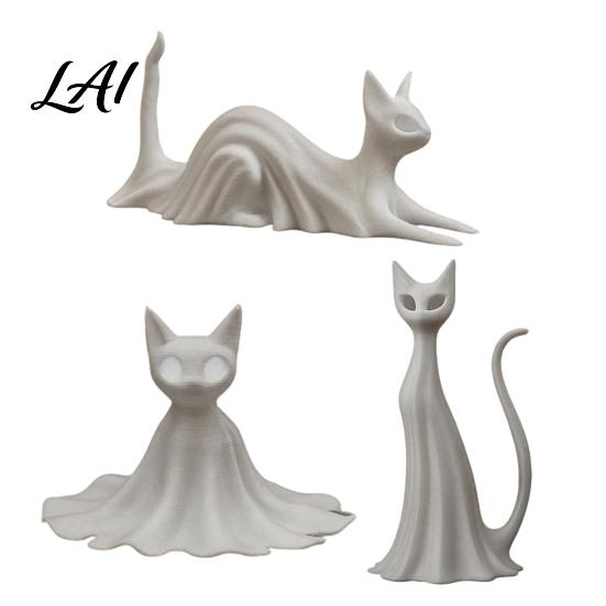 Minimalist Gothic Workstation Decor 3D Printed Cat Ghost Desk Buddy Cute Halloween Kitty Figurine for Spooky Home Office Shelf Kitten Ornament,