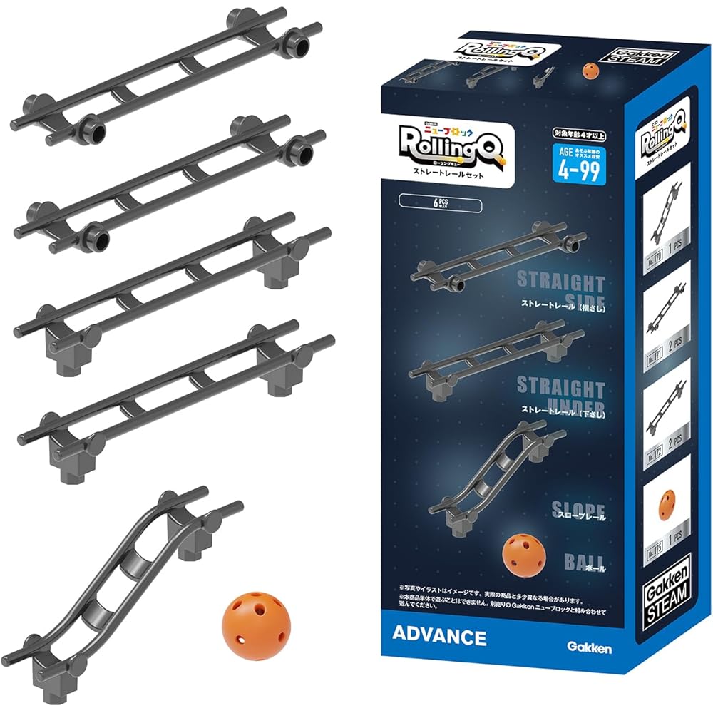Gakken New Block Rolling Queue Straight Rail Set for Ages 4 and Up 83739