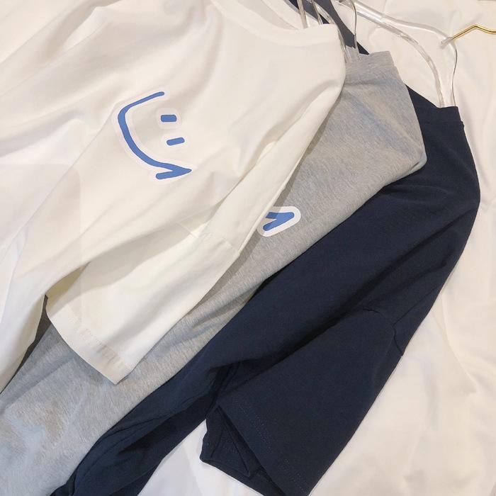 Damen Sommer Smiley Gesicht Nachthemd - Lockere Passform, Übergröße, Kurzarm, Überknie-Länge, Perfekt für Schwangere