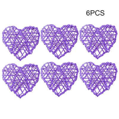 6Pcs DIY Decorative Heart Shaped Rattan Ball Ornament Wedding Party Decoration (Purple)