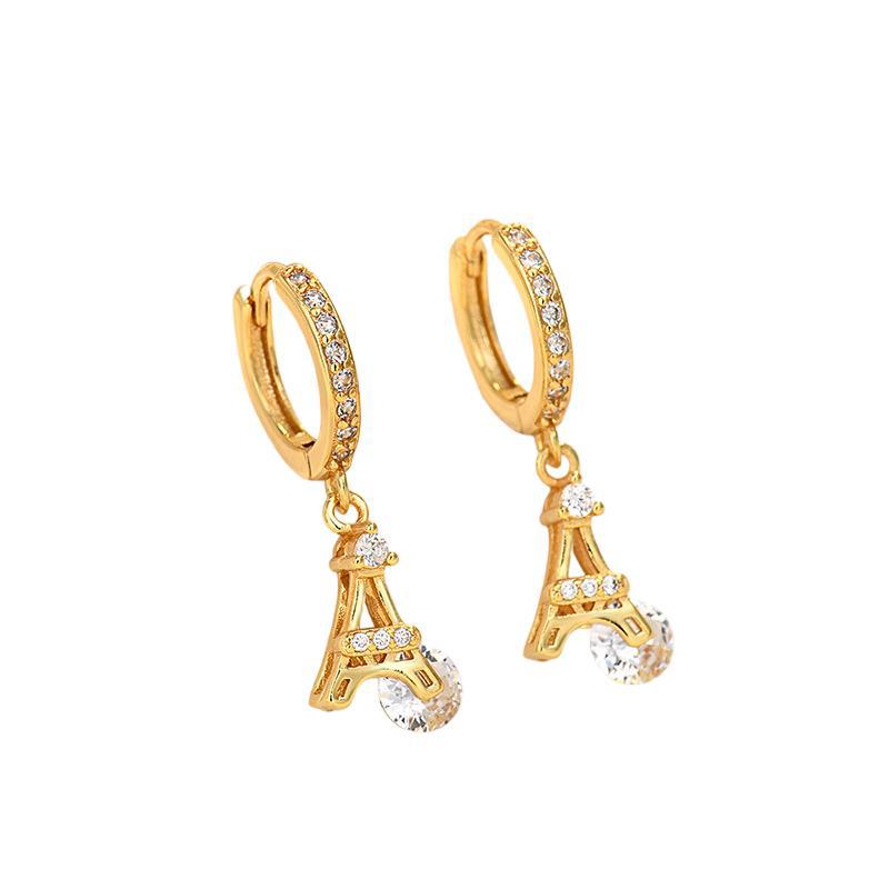 Fashionable Micro-inlaid Zircon Paris Tall Earrings Light Luxury Niche Individual Earrings High-end Earrings