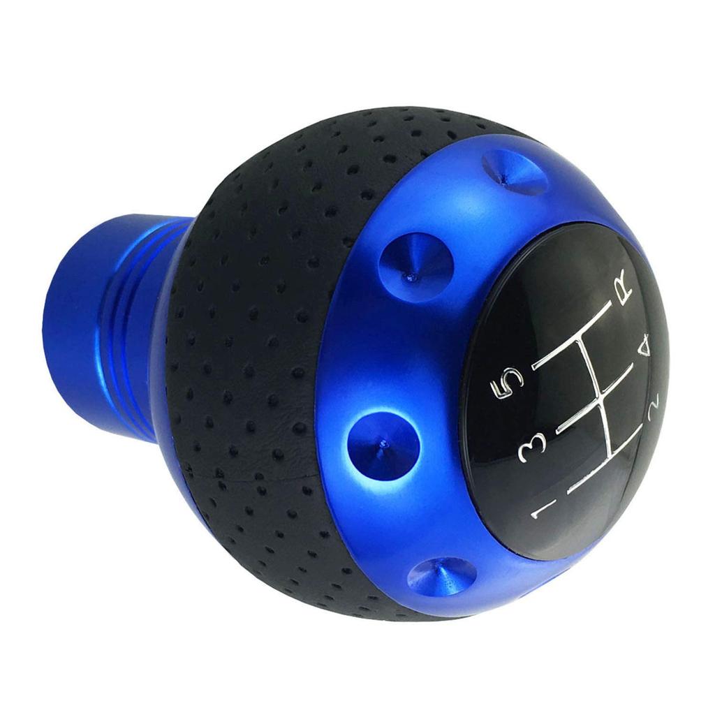 Abfer Shifter Handle PU Manual Gear Stick Shift Lever Head Auto Interior Accessory for Most Car Truck Vehicles and 5-Speed Knob, (Black Blue)
