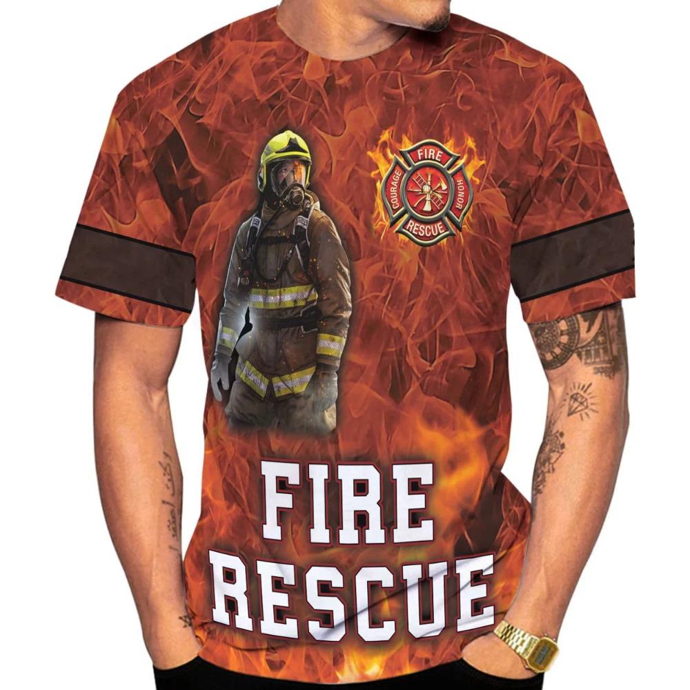 Firefighter T-Shirts Fireman 3D Print Men Women Casual Short Sleeve T Shirt Streetwear Oversized Harajuku Kids Tees Top Clothing
