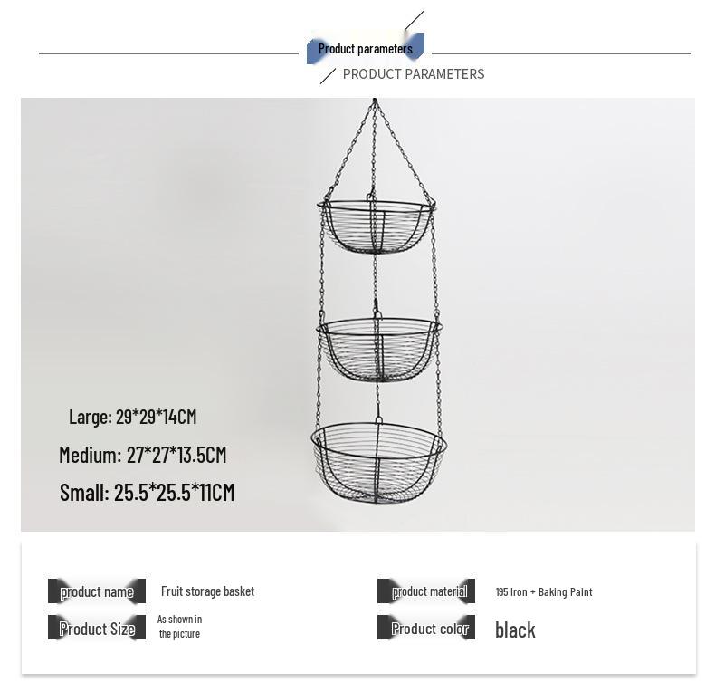 European-Style Three-Tier Wrought Iron Fruit Bowl and Storage Cradle