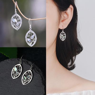 Women Hook Chic Dangle Leaf Multi-Gemstone Ear Stud Rainbow Moonstone Earrings