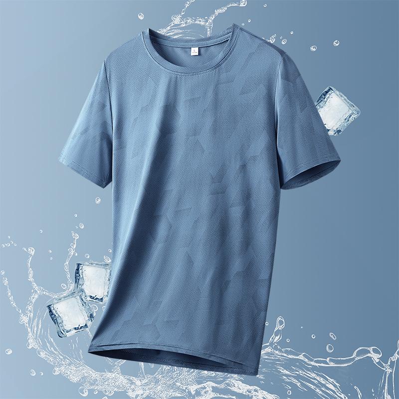 T-shirt a maniche corte mimetica in seta ghiacciata da uomo, sottile, larga, ad asciugatura rapida, per corsa, sport, elastica, taglia grande