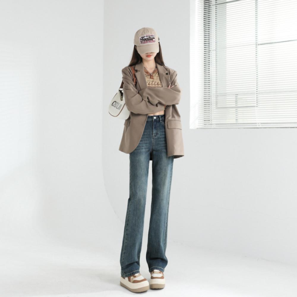 Spring High Waist Slim Straight Jeans for Women