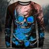 3D Terror Skull Print Men's Long Sleeve T-shirt Halloween Dress Up Street Hip Hop Y2k Clothes Fashion Fall Long Sleeve Tops Tees