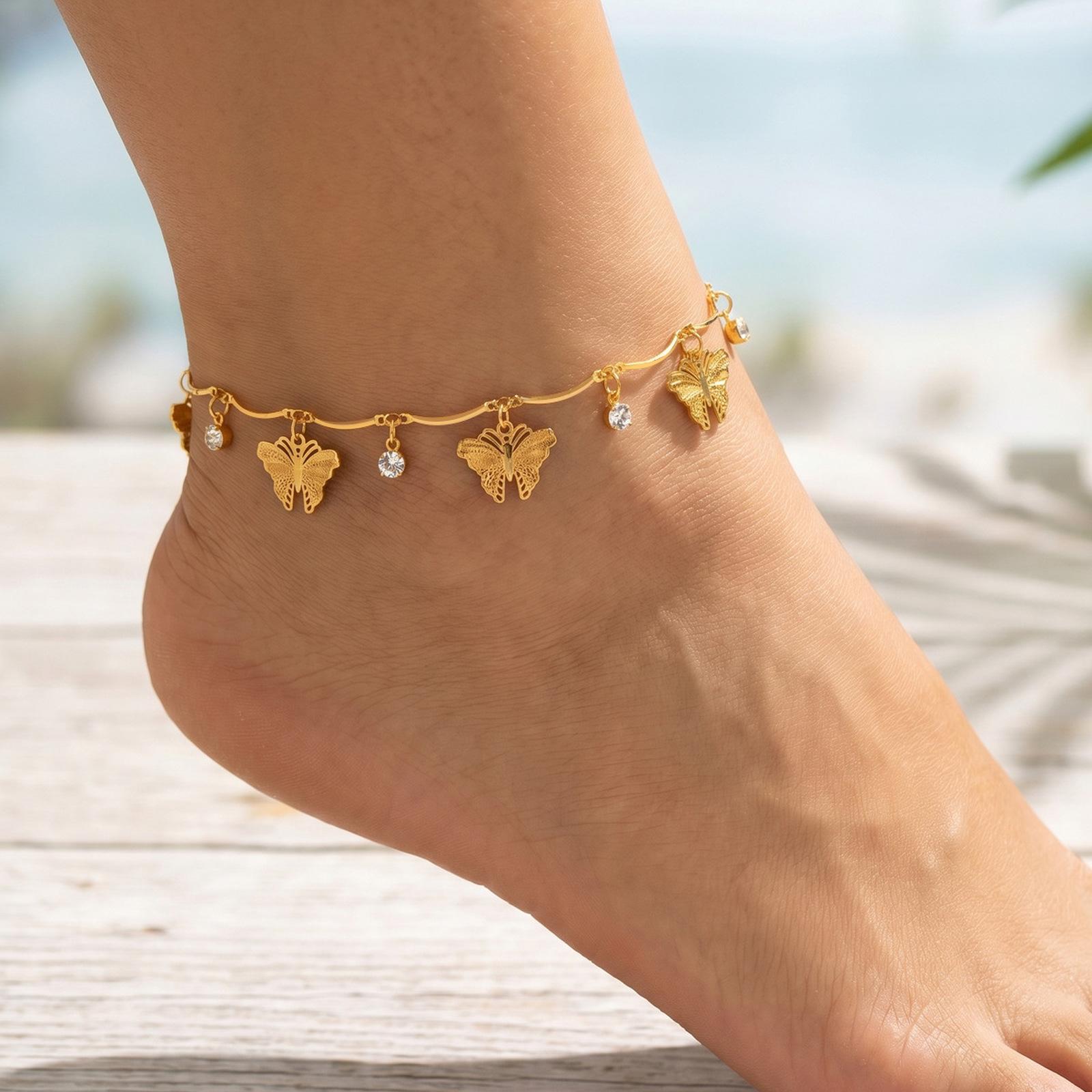 Bohemian Evil Eye Anklet for Women Copper Gold Color Flower Leaf Charm Anklet Lucky Amulet Foot Jewelry Summer Beach Accessories