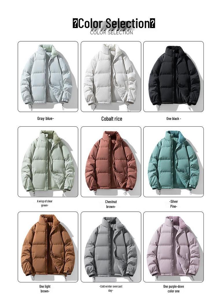 Męska Zimowa Kurtka Puchowa z Kołnierzem Stojącym - Modna, Codzienna, Ciepła, Wiatroszczelna, Jednolita Kolorystycznie, Uniwersalny Płaszcz Outdoorowy dla Par