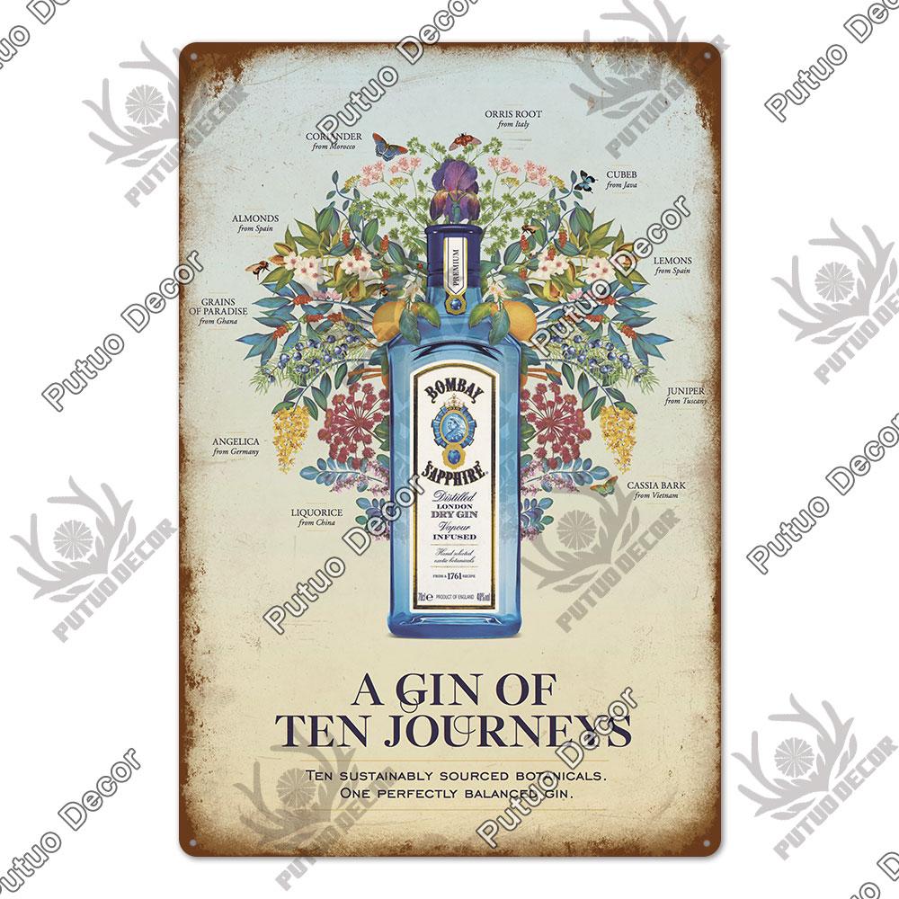 Mfoever Tin Decor Gin Brand Vintage Wine Tin Sign Metal Alcohol Plaque for Home Kitchen Bar Pub Club Man Cave Decoration Wall Decor