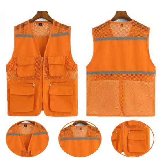 Men Waistcoat Reflective Stripes Breathable Sleeveless Multi Pockets Zipper Mesh Lightweight Director Fishing Camping Vest