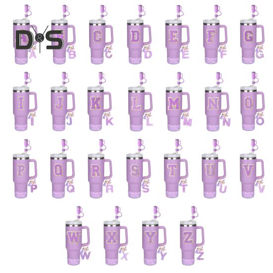 7Pcs Cup Accessories Set for 30/40oz Tumbler Silicone Straw Lid Spill-Proof Stoppers Handle Charm Initials Sticker Durable Personalized Mug