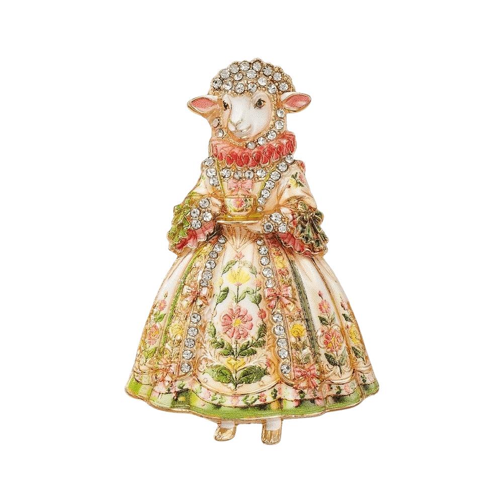 Enamel Court Sheep Brooch Floral Animal Lapel Pin Elegant Lamb Brooch Pin Women