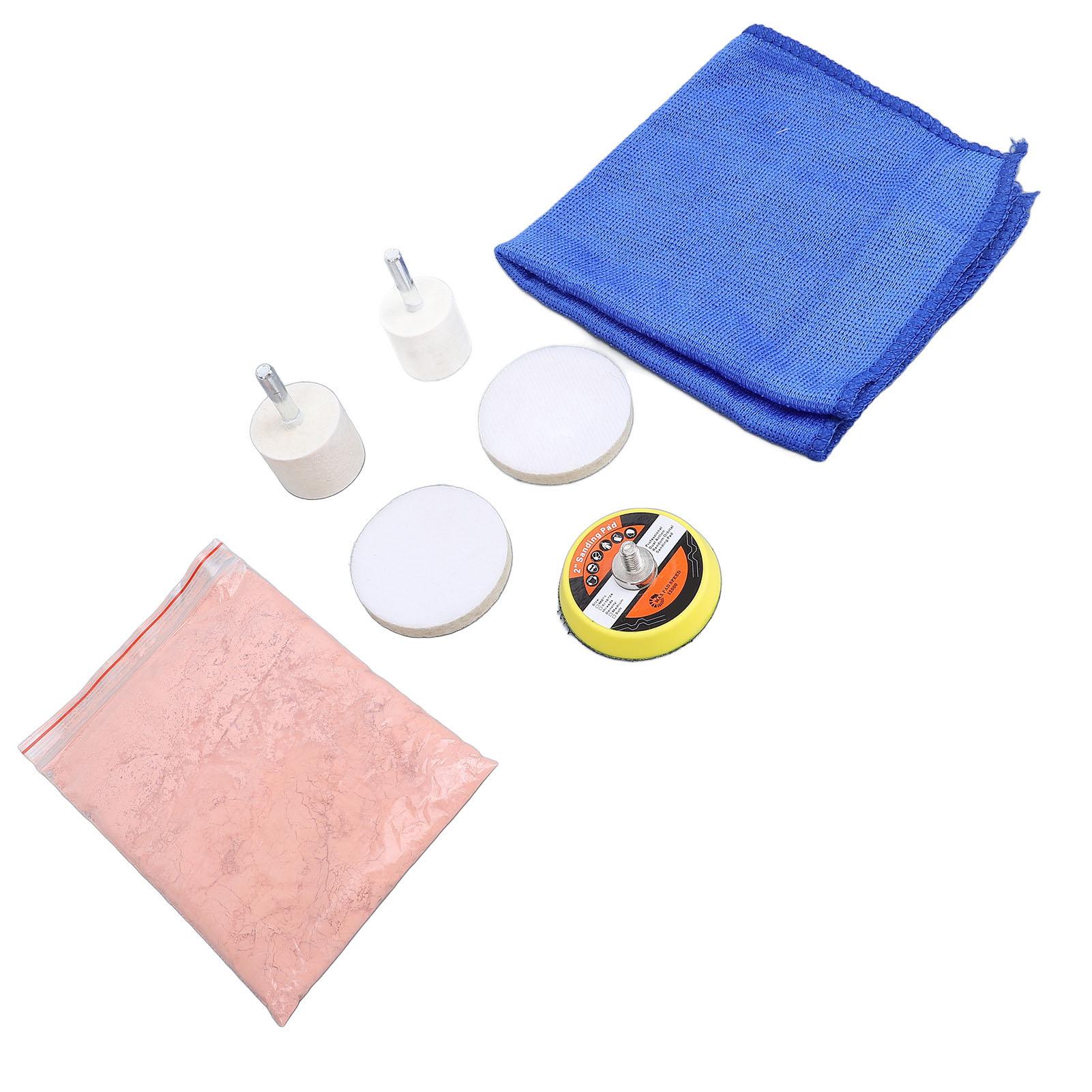 

Набор для полировки стекла из 7 предметов, набор для удаления царапин с лобового стекла автомобиля, абразивный порошок, полировальный диск, войлок