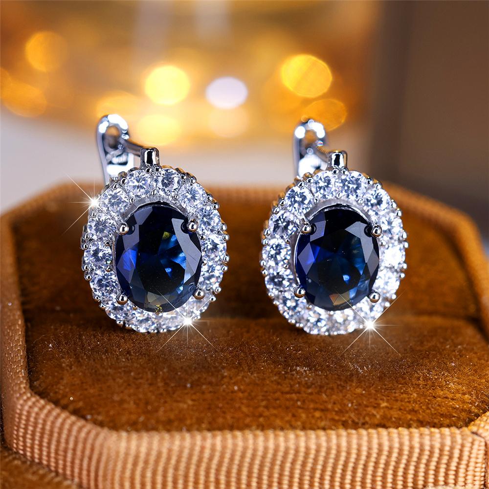 Cute Small Blue Green Purple Zircon Stone Hoop Earrings For Women Charm Female Silver Color Wedding Jewelry Gift