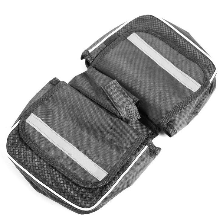 Two-compartment bicycle frame bag with reflector