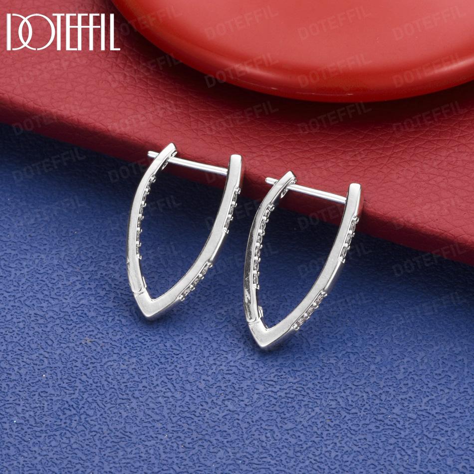 Exquisite 925 Sterling Silver AAA Zircon Faceted V-Shaped Earrings - Fine Evening Jewelry