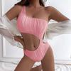 Plain Color Oneshoulder Swimsuit For Women With Padded Bust And Polyester Fabric For Swim And Dance Activities