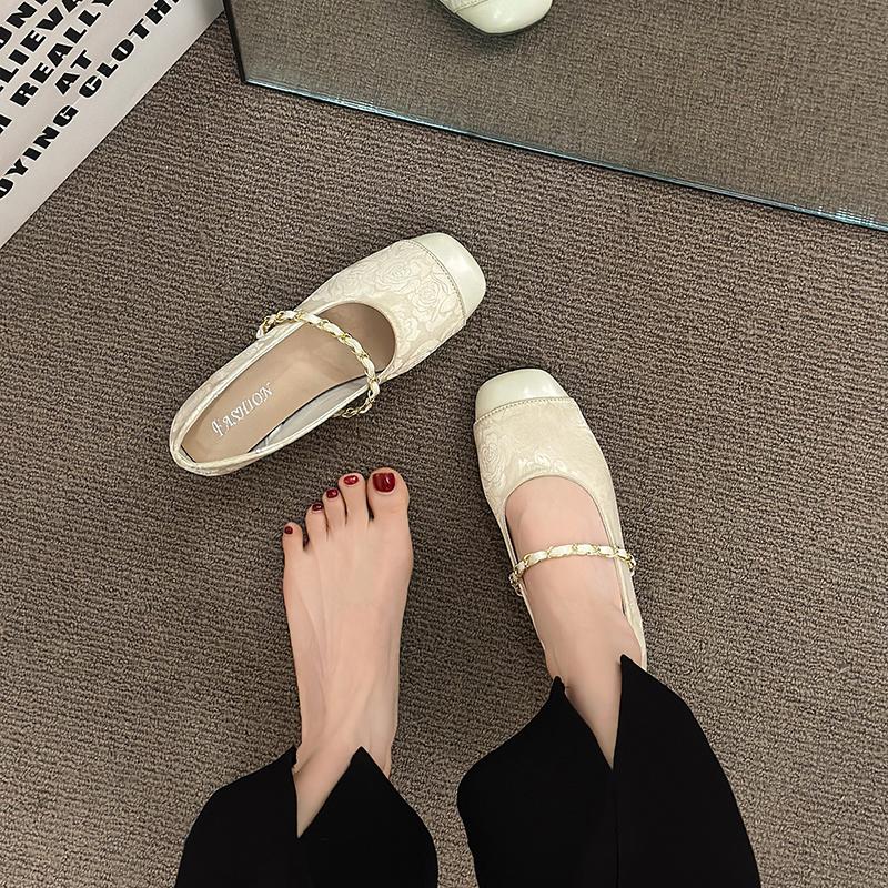 Chain Square Head Flat Women Shoes Spring Fashion Shallow Walking New Cozy Elegant Female Shoes