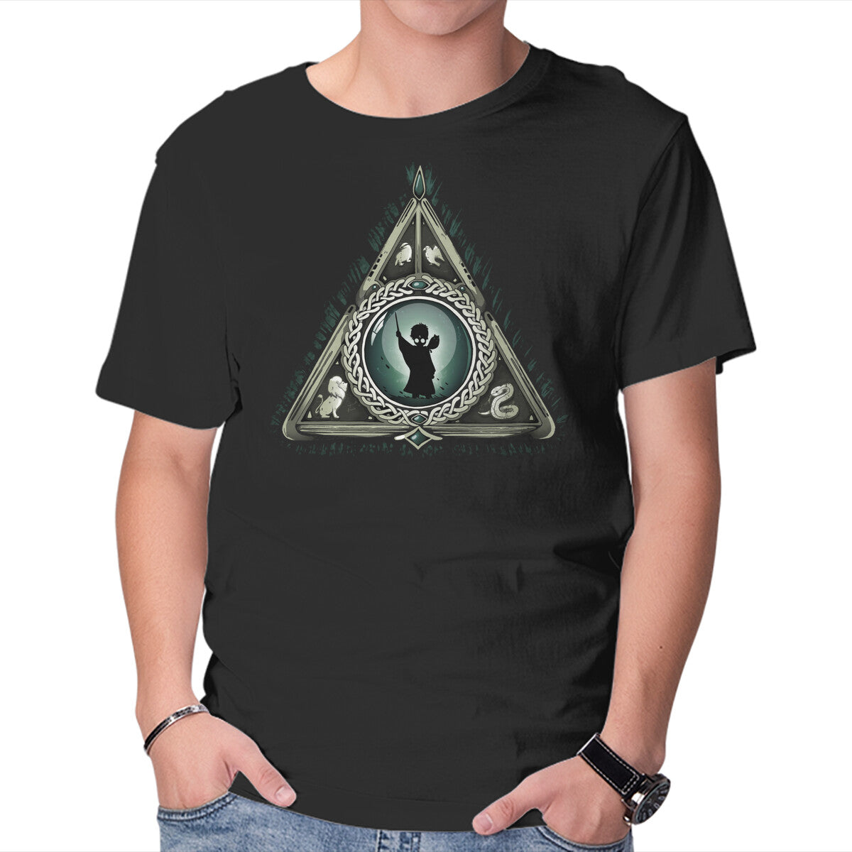 Unisex Crew Neck T-Shirt Celtic Magician Graphic Short Sleeve Casual Tee L