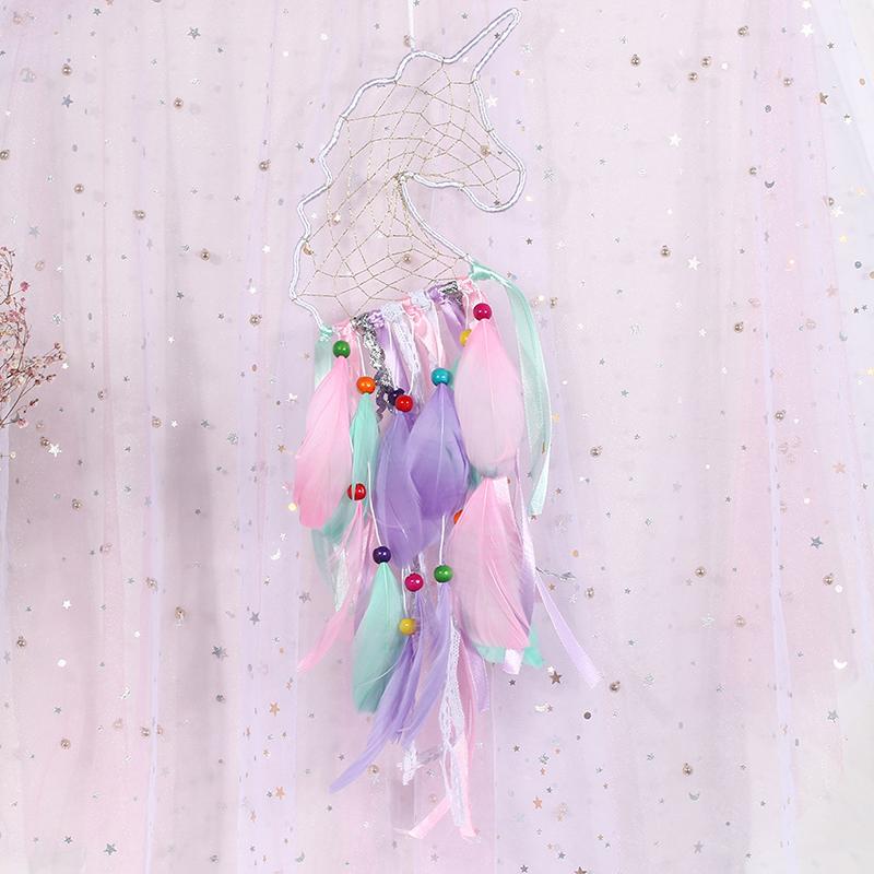 Unicorn Dreamcatcher Wind Chime Creative Hand-woven Car Pendant Bedroom Living Room Hanging Ornaments Birthday Gifts Home Decor