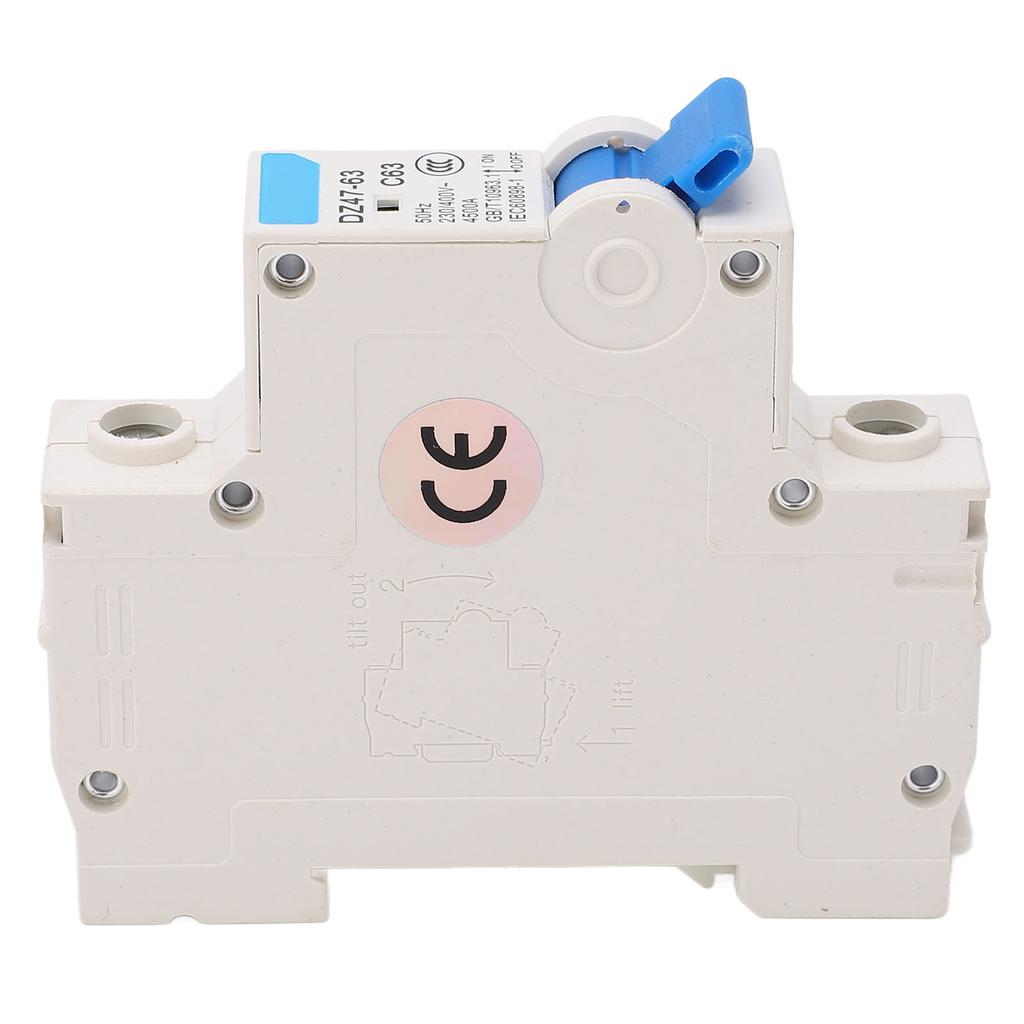 Kismegszakító 1P Áramleválasztó DIN Sín 4500A Megszakítóképesség AC 230V 400V 63A