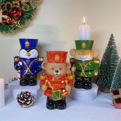 European Resin Nutcracker Candlestick Animal Soldier Figurines Christmas Decorations Brown Bear Candle Holder New Year Ornaments